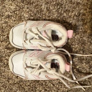 New Balance White and Pink Retro Sneakers